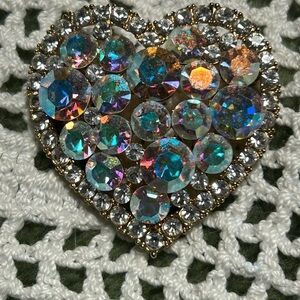 Heart Shaped Aurora Borealis Crystal Brooch